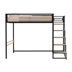 Generic Lit mezzanine - 140x190 cm - Métal - Noir - Sommier inclus - LEON