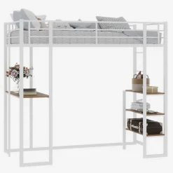 Okwish Lit Mezzanine Ado 90x190 cm - avec Bureau et Échelle Montable Gauche Droite, Garde-Corps, Structure en Métal, sans Matelas, Blanc Sale