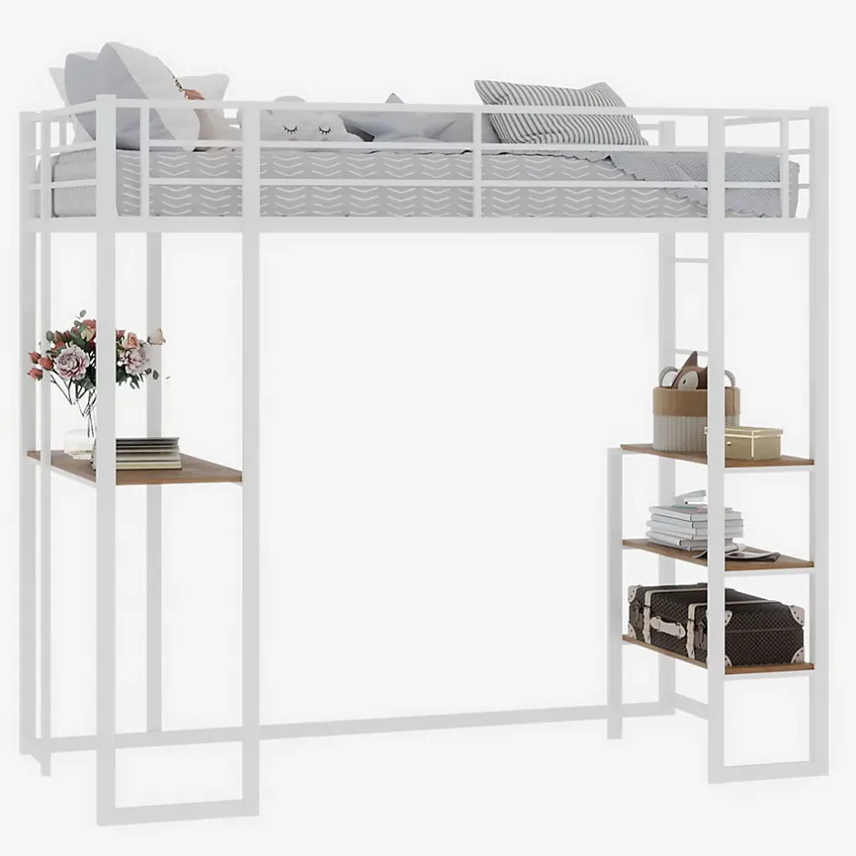 Okwish Lit Mezzanine Ado 90x190 cm - avec Bureau et Échelle Montable Gauche Droite, Garde-Corps, Structure en Métal, sans Matelas, Blanc Sale