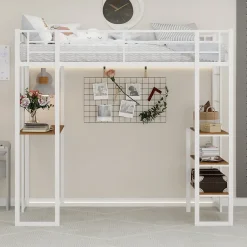 Okwish Lit Mezzanine Ado 90x190 cm - avec Bureau et Échelle Montable Gauche Droite, Garde-Corps, Structure en Métal, sans Matelas, Blanc Sale