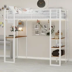 Okwish Lit Mezzanine Ado 90x190 cm - avec Bureau et Échelle Montable Gauche Droite, Garde-Corps, Structure en Métal, sans Matelas, Blanc Sale
