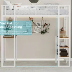 Okwish Lit Mezzanine Ado 90x190 cm - avec Bureau et Échelle Montable Gauche Droite, Garde-Corps, Structure en Métal, sans Matelas, Blanc Sale