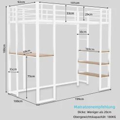 Okwish Lit Mezzanine Ado 90x190 cm - avec Bureau et Échelle Montable Gauche Droite, Garde-Corps, Structure en Métal, sans Matelas, Blanc Sale