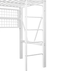 Okwish Lit Mezzanine Ado 90x200 cm - LED Intégrée, Étagères et Rangements avec Portant Vêtements, Structure Métal/MDF, Blanc