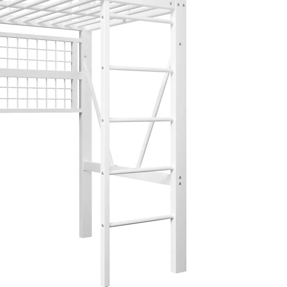 Okwish Lit Mezzanine Ado 90x200 cm - LED Intégrée, Étagères et Rangements avec Portant Vêtements, Structure Métal/MDF, Blanc