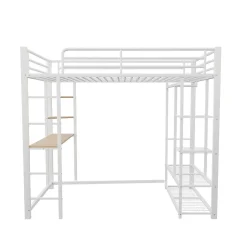 Okwish Lit mezzanine ado 90x200 cm avec bureau intégré, échelle et rangement pratique - structure métal et MDF robuste blanc Hot