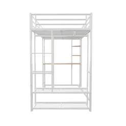 Okwish Lit mezzanine ado 90x200 cm avec bureau intégré, échelle et rangement pratique - structure métal et MDF robuste blanc Hot