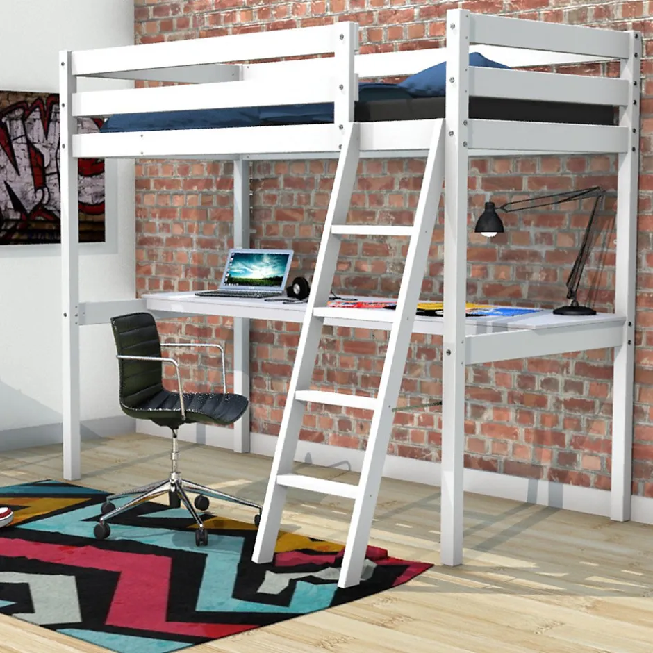 Weber Industries Lit mezzanine ASPEN 90x190 + 1 sommier + bureau / Blanc