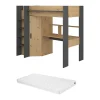 Vente-unique Lit mezzanine avec bureau et armoire - 90 x 200 cm - Coloris : Chêne et anthracite + matelas - AUCKLAND