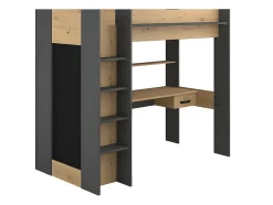Vente-unique Lit mezzanine avec bureau et armoire - 90 x 200 cm - Coloris : Chêne et anthracite + matelas - AUCKLAND