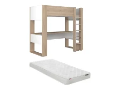 Vente-unique Lit mezzanine avec bureau et rangements intégrés - 90 x 200 cm - Chêne et blanc + matelas - NOAH II Best