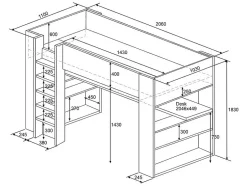Vente-unique Lit mezzanine avec bureau et rangements intégrés - 90 x 200 cm - Chêne et blanc - NOAH II
