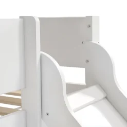 Simple Life Lit mezzanine avec toboggan, échelle droite à 3 marches, étagère amovible, MDF et pin, blanc naturel, 90x200cm Discount