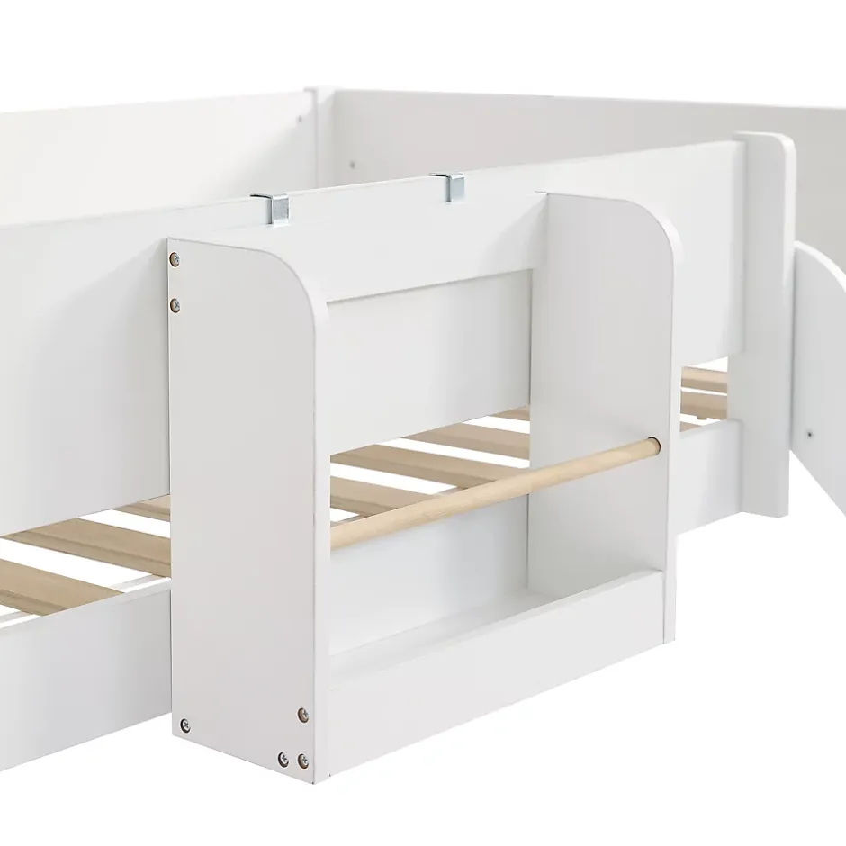 Simple Life Lit mezzanine avec toboggan, échelle droite à 3 marches, étagère amovible, MDF et pin, blanc naturel, 90x200cm Discount