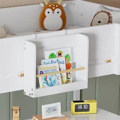 Simple Life Lit mezzanine avec toboggan, échelle droite à 3 marches, étagère amovible, MDF et pin, blanc naturel, 90x200cm Discount