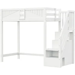 Redom Lit mezzanine bois massif 90 par 200 cm porte securite fenetre escalier interchangeable gauche droite blanc Discount