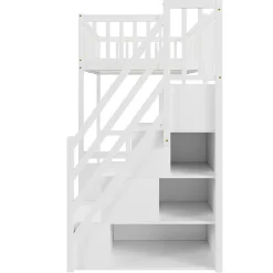 Okwish Lit Mezzanine Bois 90x200 cm enfant avec Escalier Sécurisé et Rangement Intégré - Blanc Outlet