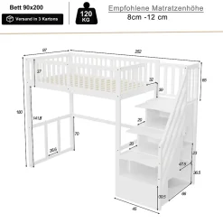 Okwish Lit Mezzanine Bois 90x200 cm enfant avec Escalier Sécurisé et Rangement Intégré - Blanc Outlet
