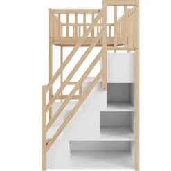 Okwish Lit Mezzanine Bois 90x200 cm enfant avec Escalier Sécurisé et Rangement - Bois Naturel Hot