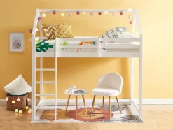 Vente-unique Lit mezzanine cabane 90 x 190 cm - Pin massif - Blanc - TARZIA Hot
