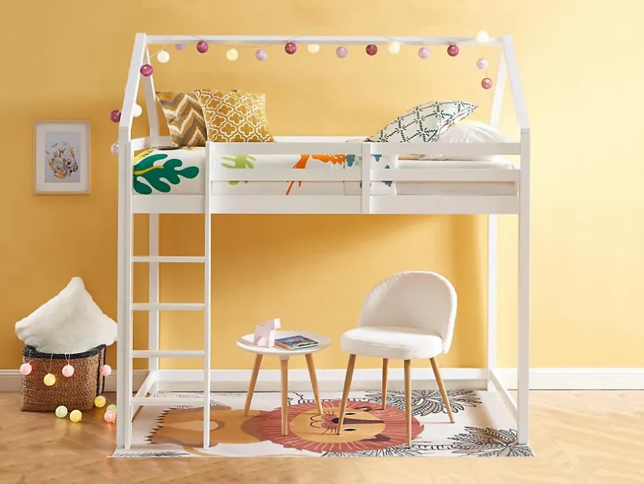 Vente-unique Lit mezzanine cabane 90 x 190 cm - Pin massif - Blanc - TARZIA Hot