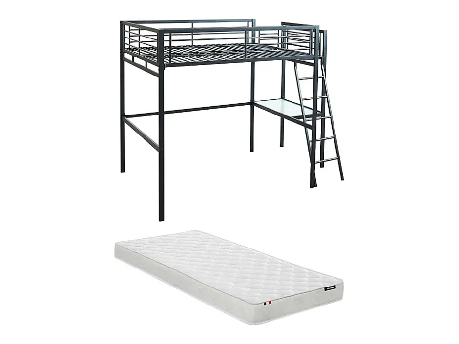 Vente-unique Lit mezzanine CASUAL II - 140 x 190 cm - plateforme bureau - Anthracite + matelas Online