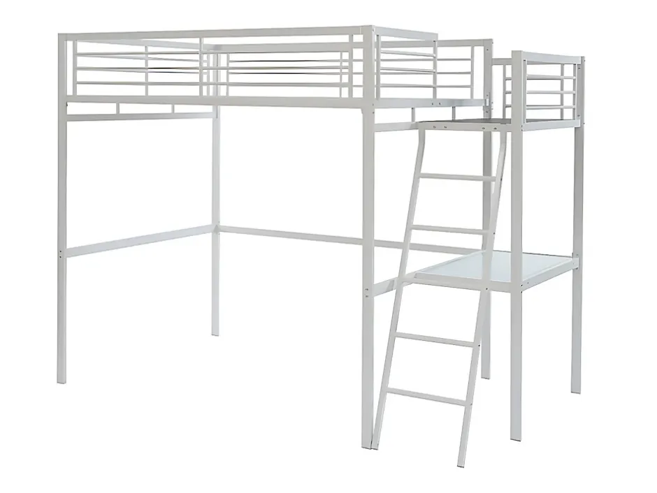 Vente-unique Lit mezzanine CASUAL II - 140 x 190 cm - plateforme bureau - Blanc + matelas Hot
