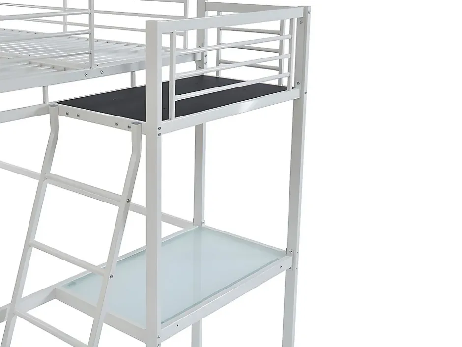 Vente-unique Lit mezzanine CASUAL II - 140 x 190 cm - plateforme bureau - Blanc + matelas Hot