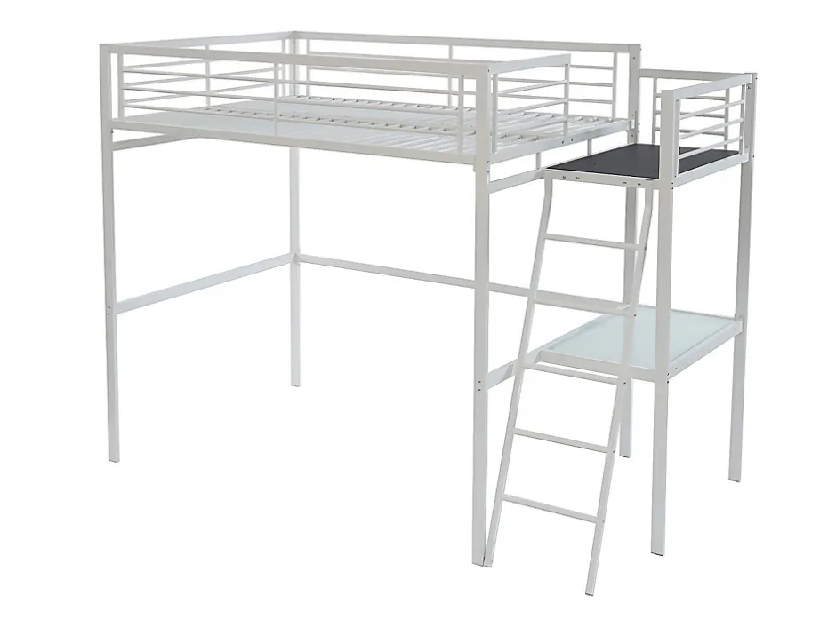 Vente-unique Lit mezzanine CASUAL II - 140 x 190 cm - plateforme bureau - Blanc + matelas Hot