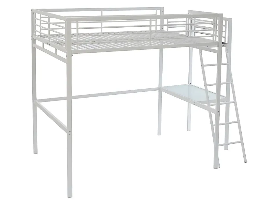 Vente-unique Lit mezzanine CASUAL II - 140 x 190 cm - plateforme bureau - Blanc + matelas Hot