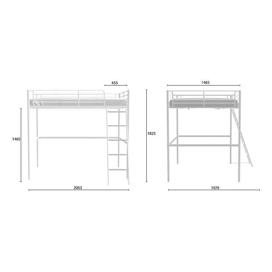Generic Lit mezzanine ELIOT 140 x 190 cm - Métal - Sommier inclus - Blanc New