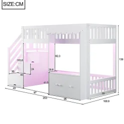 ModernLuxe Lit mezzanine en bois 90x200cm - avec armoire - escalier de rangement - éclairage LED - blanc (matelas non inclus) New