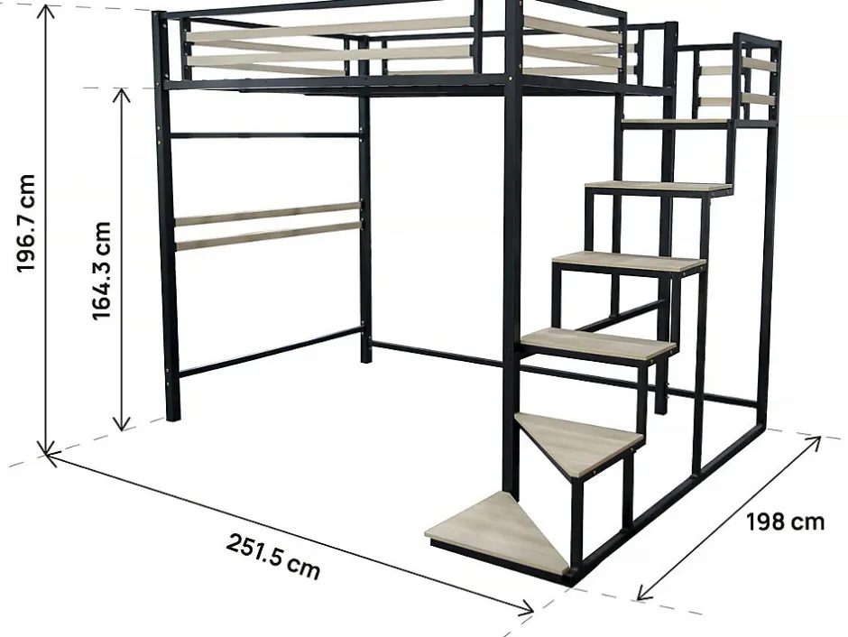 Enfant Habitat Et Jardin Lit mezzanine en métal avec escalier "LENA" 140 x 190 cm Noir