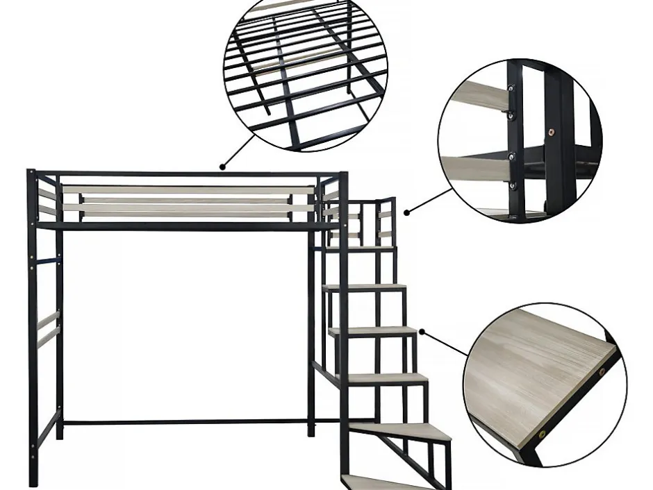 Enfant Habitat Et Jardin Lit mezzanine en métal avec escalier "LENA" 140 x 190 cm Noir