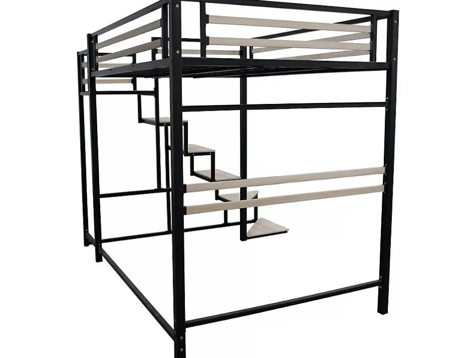 Enfant Habitat Et Jardin Lit mezzanine en métal avec escalier "LENA" 140 x 190 cm Noir