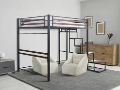 Enfant Habitat Et Jardin Lit mezzanine en métal avec escalier "LENA" 140 x 190 cm Noir et marron noyer