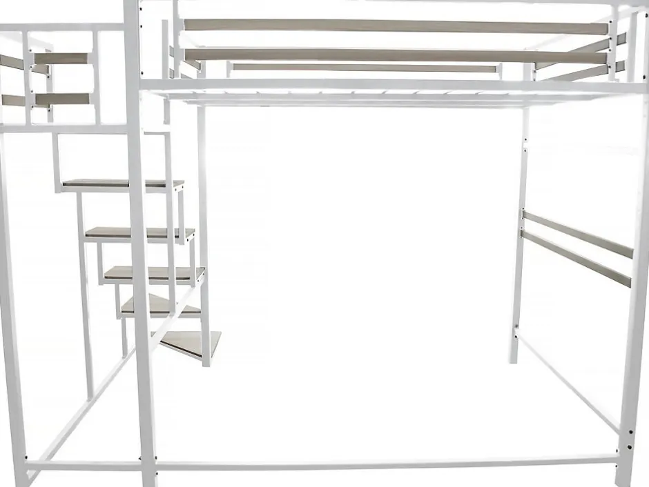 Enfant Habitat Et Jardin Lit mezzanine en métal avec escalier "LENA" 140 x 190 cm Blanc