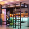 ModernLuxe Lit mezzanine en métal 90x200 cm avec escalier - armoire et bureau avec panneau perforé - avec LED - noir (sans matelas)