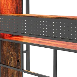 ModernLuxe Lit mezzanine en métal 90x200 cm avec escalier - armoire et bureau avec panneau perforé - avec LED - noir (sans matelas)