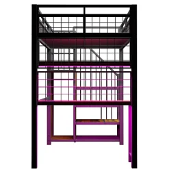 ModernLuxe Lit mezzanine en métal 90x200 cm avec LED - prise de recharge - échelle de rangement - étagères et bureau - noir (sans matelas)