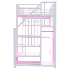ModernLuxe Lit mezzanine en métal 90x200 cm avec LED - prise de recharge - échelle de rangement - étagères et bureau - blanc (sans matelas) Outlet