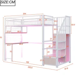 ModernLuxe Lit mezzanine en métal 90x200 cm avec LED - prise de recharge - échelle de rangement - étagères et bureau - blanc (sans matelas) Outlet