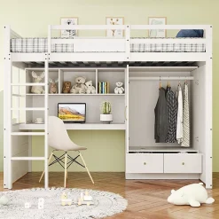 Blackcolors Lit mezzanine enfant avec bureau et armoire,90x200cm,blanc,avec échelle et rangement Discount