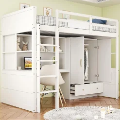 Blackcolors Lit mezzanine enfant avec bureau et armoire,90x200cm,blanc,avec échelle et rangement Discount