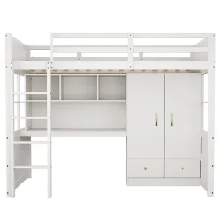 Blackcolors Lit mezzanine enfant avec bureau et armoire,90x200cm,blanc,avec échelle et rangement Discount