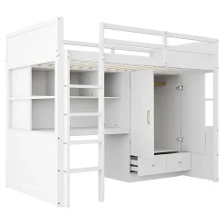 Blackcolors Lit mezzanine enfant avec bureau et armoire,90x200cm,blanc,avec échelle et rangement Discount