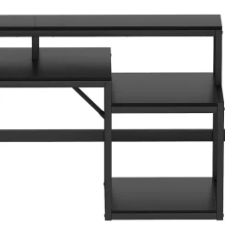 Okwish Lit Mezzanine Enfant 90x200 cm Avec Bureau, LED, Escalier de Rangement, Garde-Corps et Ports USB, Sans Matelas, Métal + MDF, Noir Hot
