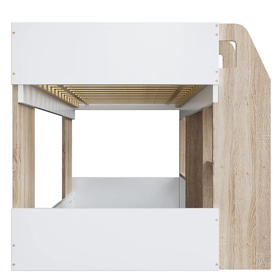 Okwish Lit Mezzanine enfant 90x200 cm avec Échelle et Rangement Ouvert - Bois Massif Naturel et Rose, Sans Matelas Clearance