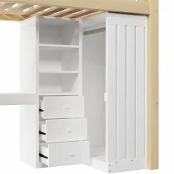 Okwish Lit Mezzanine Enfant 90x200 cm - avec Bureau Intégré, Armoire et 3 Tiroirs, Échelle et Garde-Corps, Bois Naturel - sans Matelas Clearance