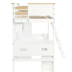 Okwish Lit Mezzanine enfant 90x200 cm Bois avec Bureau, Échelle à Niveaux, Protection Anti-Chute, Rangement, Blanc/Naturel, Sans Matelas